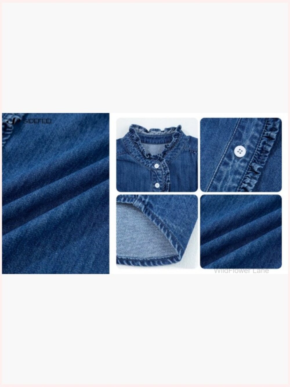 Vintage Denim Button Down Shirt Ruffled Edge Long Sleeve Top - Picture 7 of 7
